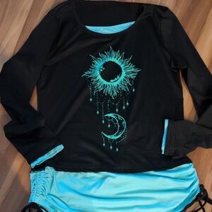 Black and Blue Sun and Moon Long Sleeve Top
